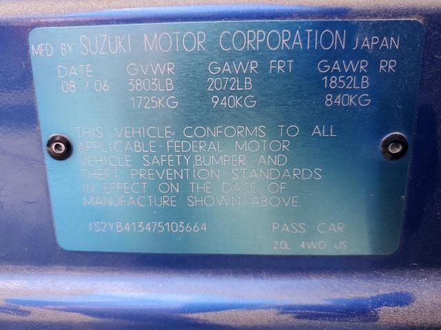 JS2YB413475103664 - 2007 SUZUKI SX4 BLUE photo 12