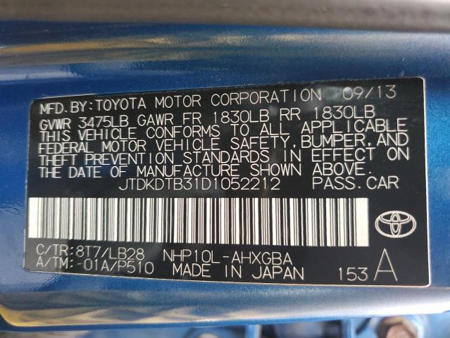 JTDKDTB31D1052212 - 2013 TOYOTA PRIUS C BLUE photo 12