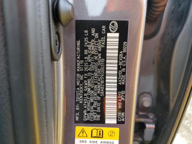 58AB21B17KU003119 - 2019 LEXUS ES 300H GRAY photo 13