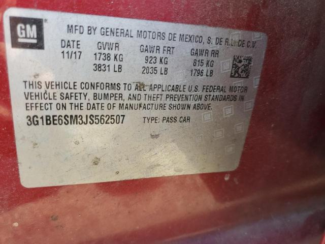 3G1BE6SM3JS562507 - 2018 CHEVROLET CRUZE LT RED photo 12