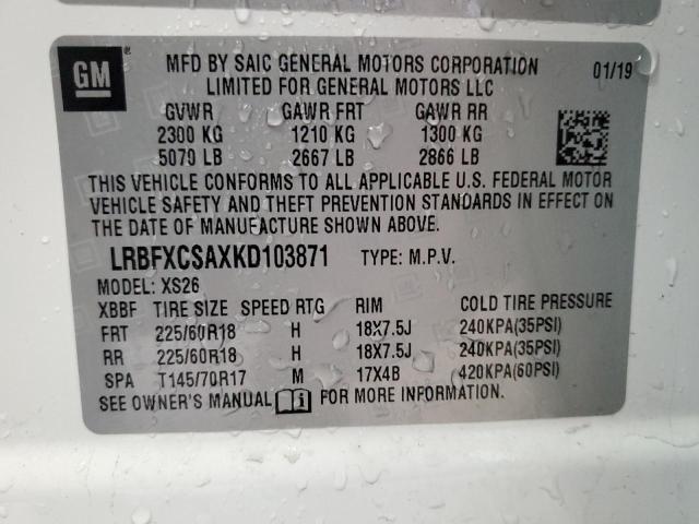 LRBFXCSAXKD103871 - 2019 BUICK ENVISION ESSENCE WHITE photo 14