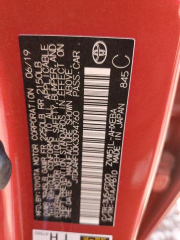 JTDKARFU0K3094760 - 2019 TOYOTA PRIUS Kırmızı fotoğraf 12