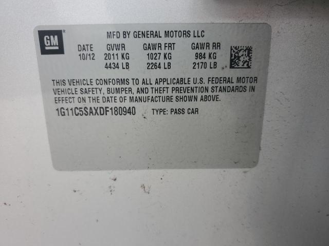 1G11C5SAXDF180940 - 2013 CHEVROLET MALIBU 1LT 银色 照片 12