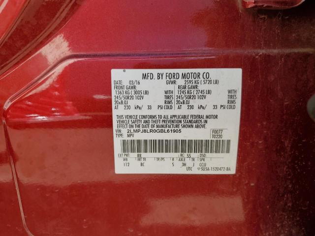 2LMPJ8LR0GBL61905 - 2016 LINCOLN MKX RESERVE Қызыл фото 13