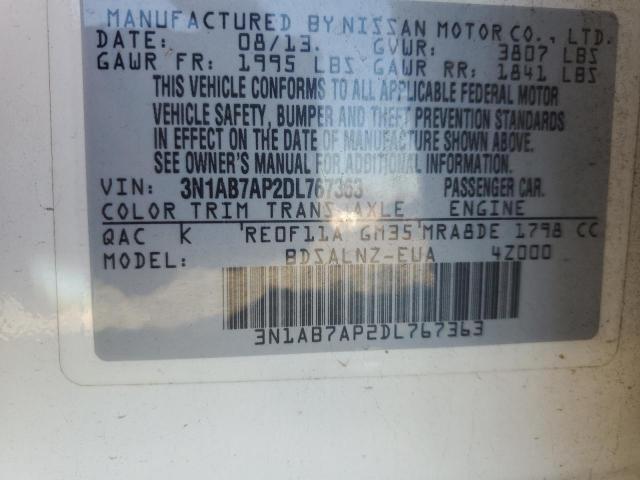 3N1AB7AP2DL767363 - 2013 NISSAN SENTRA S WHITE photo 13