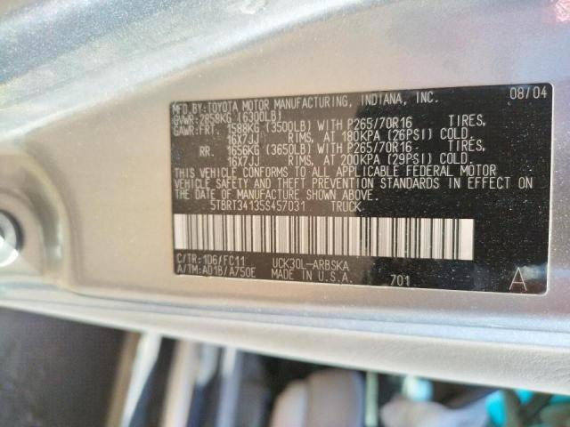 5TBRT34135S457031 - 2005 TOYOTA TUNDRA ACCESS CAB SR5 SILVER photo 10