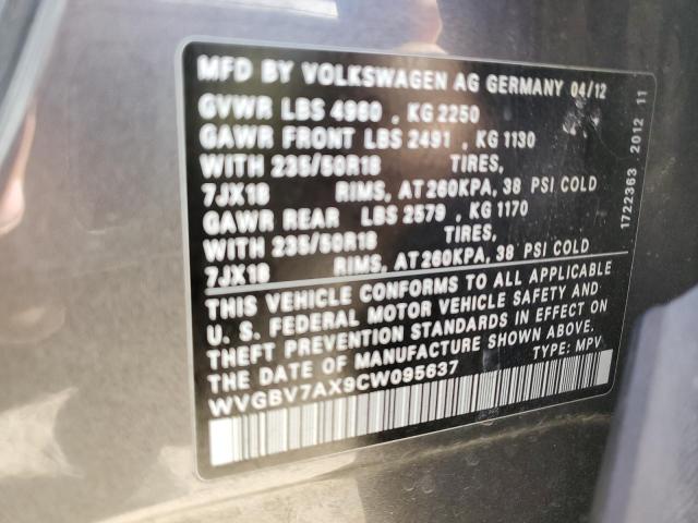 WVGBV7AX9CW095637 - 2012 VOLKSWAGEN TIGUAN S GRAY photo 13