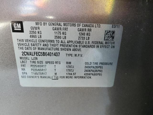 2CNALFEC5B6401437 - 2011 CHEVROLET EQUINOX LTZ GRAY photo 14