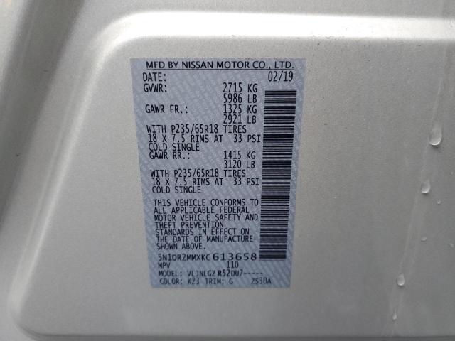 5N1DR2MMXKC613658 - 2019 NISSAN PATHFINDER S 银色 照片 13