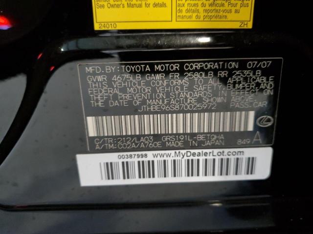 JTHBE96S870025972 - 2007 LEXUS GS 350 BLACK photo 12