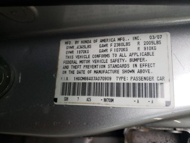 1HGCM66407A070909 - 2007 HONDA ACCORD SE SILVER photo 12