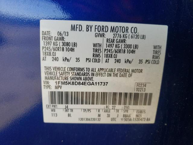 1FM5K8D84EGA11737 - 2014 FORD EXPLORER XLT BLUE photo 13