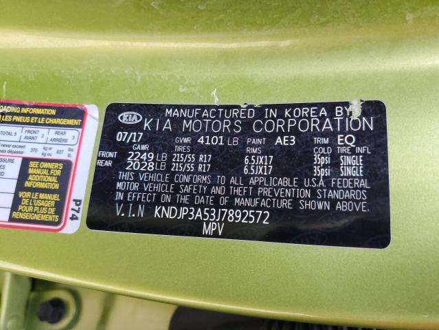 KNDJP3A53J7892572 - 2018 KIA SOUL + GREEN photo 12