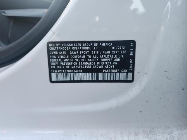 1VWAP7A37DC084983 - 2013 VOLKSWAGEN PASSAT S WHITE photo 10