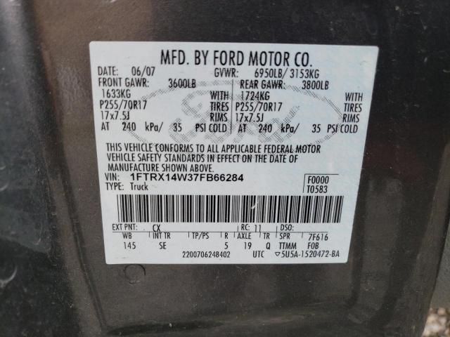 1FTRX14W37FB66284 - 2007 FORD F150 GRAY photo 12