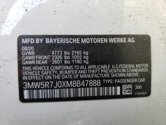 3MW5R7J0XM8B47888 - 2021 BMW 330XI WHITE photo 12