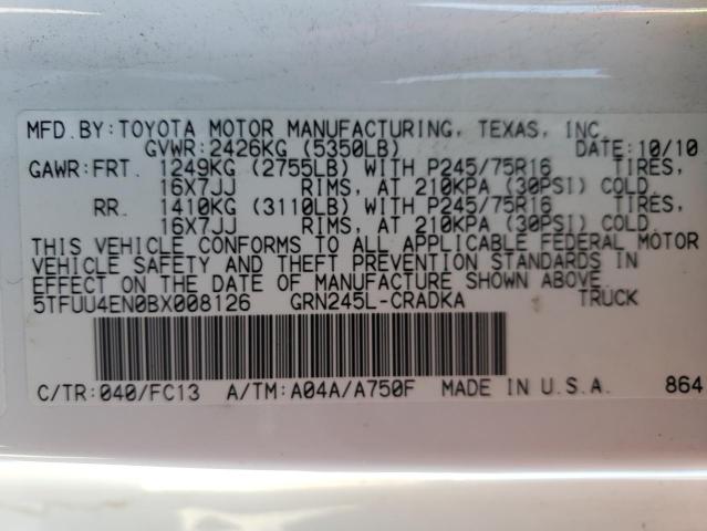 5TFUU4EN0BX008126 - 2011 TOYOTA TACOMA ACCESS CAB Ақ фото 12