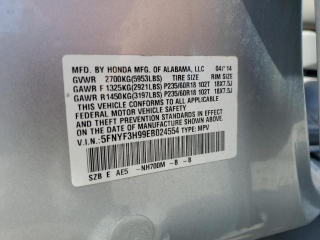 5FNYF3H99EB024554 - 2014 HONDA PILOT TOURING SILVER photo 13