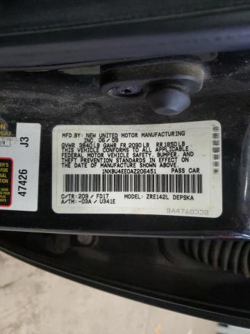 1NXBU4EE0AZ206451 - 2010 TOYOTA COROLLA BASE BLACK photo 12