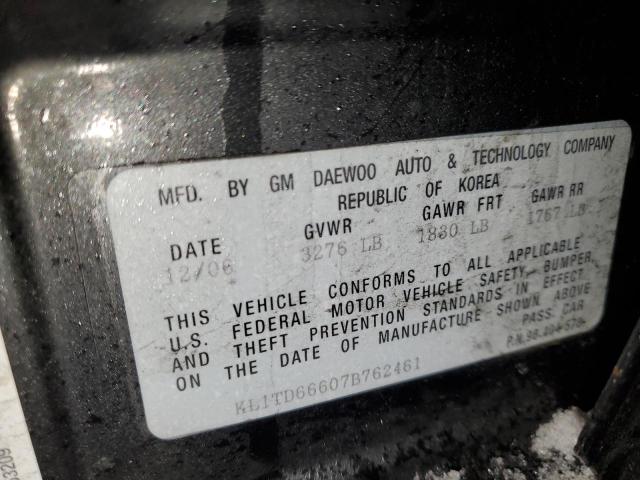 KL1TD66607B762461 - 2007 CHEVROLET AVEO BASE Qara foto 12