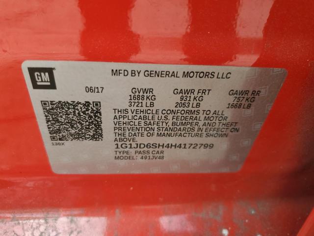 1G1JD6SH4H4172799 - 2017 CHEVROLET SONIC LT RED photo 13