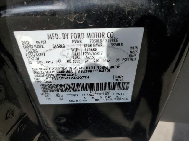 1FTPW12587KD20774 - 2007 FORD F150 SUPERCREW BLACK photo 12