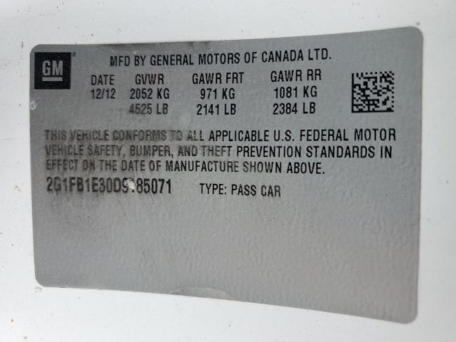 2G1FB1E30D9185071 - 2013 CHEVROLET CAMARO LT WHITE photo 13