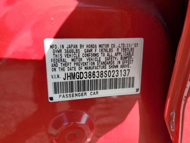 JHMGD38638S023137 - 2008 HONDA FIT SPORT RED photo 13