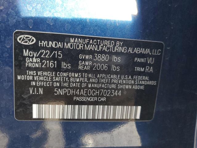 5NPDH4AE0GH702344 - 2016 HYUNDAI ELANTRA SE BLUE photo 12