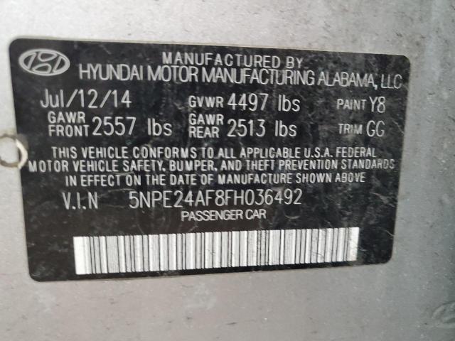 5NPE24AF8FH036492 - 2015 HYUNDAI SONATA SE SILVER photo 12