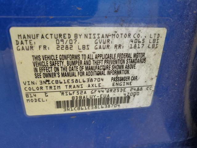 3N1CB61E58L638704 - 2008 NISSAN SENTRA SE-R SPEC V BLUE photo 12