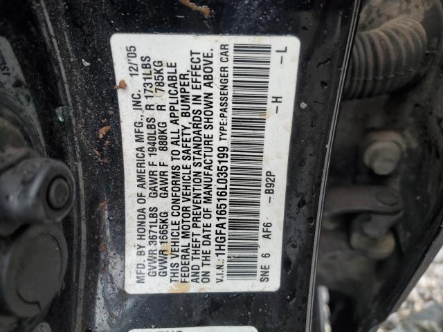 1HGFA16516L035199 - 2006 HONDA CIVIC LX BLACK photo 13