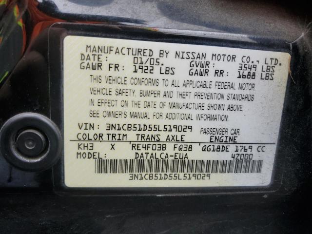 3N1CB51D55L519029 - 2005 NISSAN SENTRA 1.8 BLACK photo 12