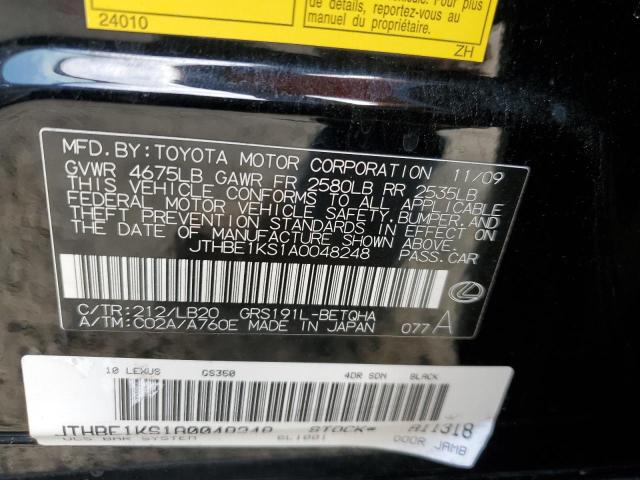 JTHBE1KS1A0048248 - 2010 LEXUS GS 350 BLACK photo 12