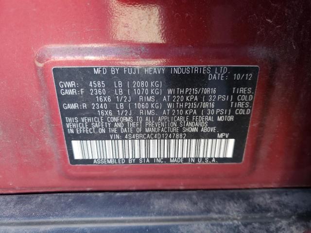 4S4BRCAC4D1247882 - 2013 SUBARU OUTBACK 2.5I RED photo 13