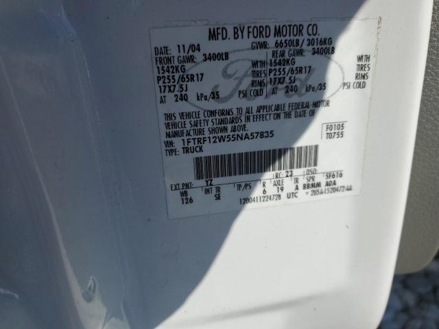 1FTRF12W55NA57835 - 2005 FORD F150 WHITE photo 12