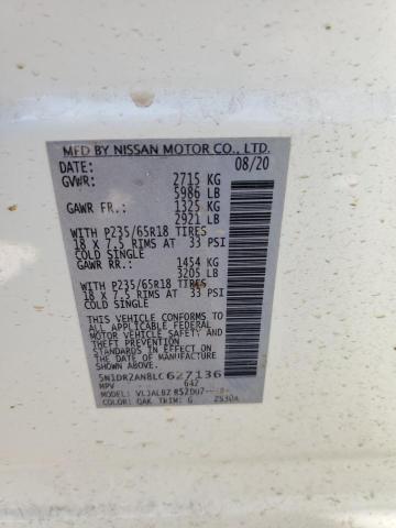 5N1DR2AN8LC627136 - 2020 NISSAN PATHFINDER S WHITE photo 12