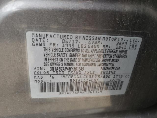 3N1AB7AP4HY361349 - 2017 NISSAN SENTRA S GRAY photo 12