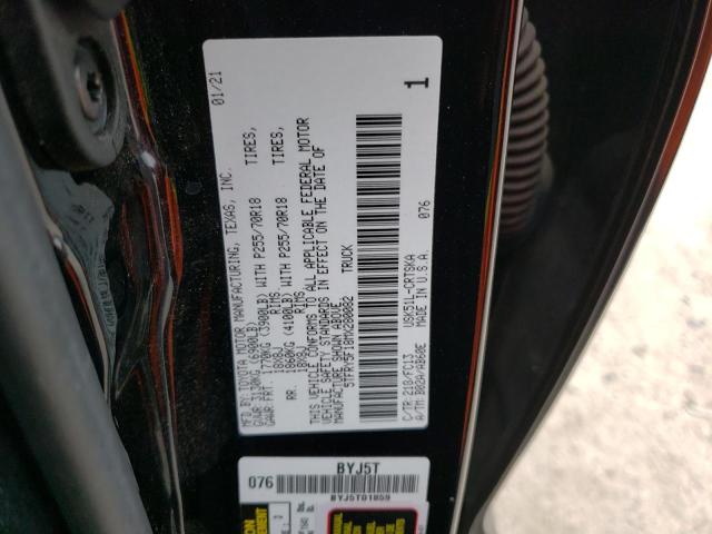 5TFRY5F18MX280082 - 2021 TOYOTA TUNDRA DOUBLE CAB SR/SR5 BLACK photo 12