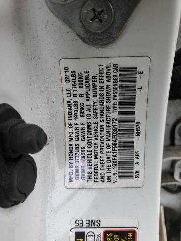 19XFA1F98AE039172 - 2010 HONDA CIVIC EXL თეთრი ფოტო 12