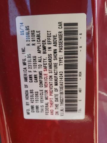 1HGCT1B7XEA014043 - 2014 HONDA ACCORD EX RED photo 12