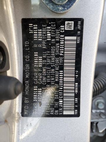 JHMFC1F74JX006886 - 2018 HONDA CIVIC EXL ვერცხლისფერი ფოტო 12