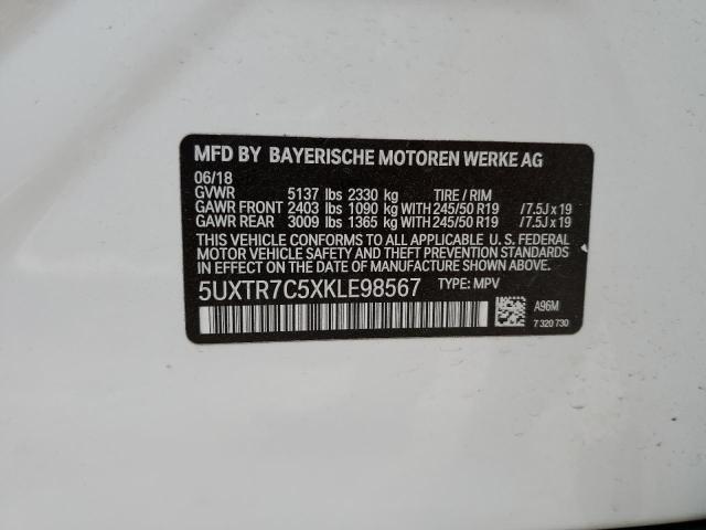 5UXTR7C5XKLE98567 - 2019 BMW X3 SDRIVE30I WHITE photo 13