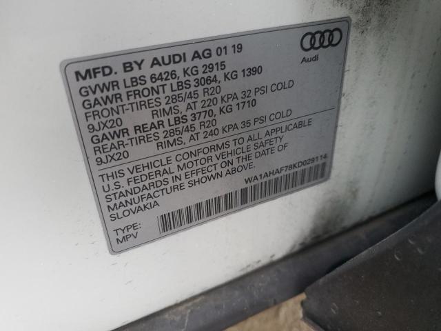 WA1AHAF78KD029114 - 2019 AUDI Q7 PREMIUM WHITE photo 13