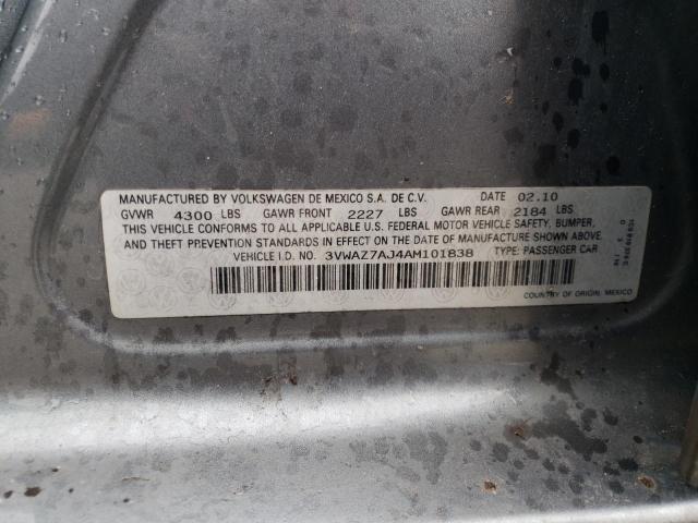 3VWAZ7AJ4AM101838 - 2010 VOLKSWAGEN JETTA LIMITED GRAY photo 12