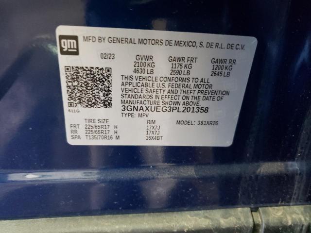 3GNAXUEG3PL201358 - 2023 CHEVROLET EQUINOX LT BLUE photo 12