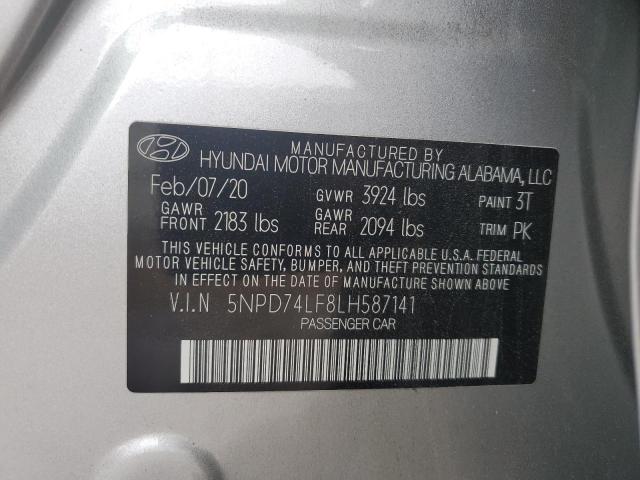 5NPD74LF8LH587141 - 2020 HYUNDAI ELANTRA SE SILVER photo 12