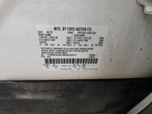 1FM5K8AB1MGB18274 - 2021 FORD EXPLORER POLICE INTERCEPTOR WHITE photo 13