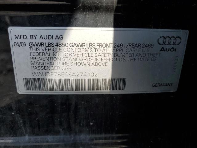 WAUDF78E46A274102 - 2006 AUDI A4 2.0T QUATTRO BLACK photo 12