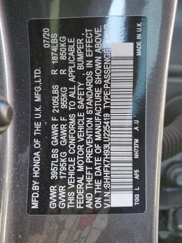 SHHFK7H93LU225419 - 2020 HONDA CIVIC SPORT TOURING GRAY photo 13